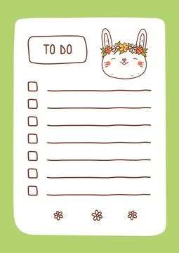 To do list template decorated by kawaii bunny Illustrazione stock