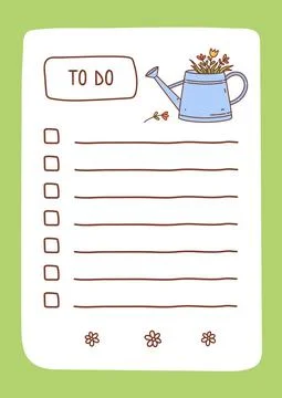 To do list template decorated by spring flowers in a watering can Ilustración de archivo