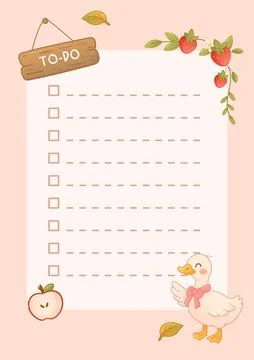 To do list template with duck and strawberries Stockillustratie