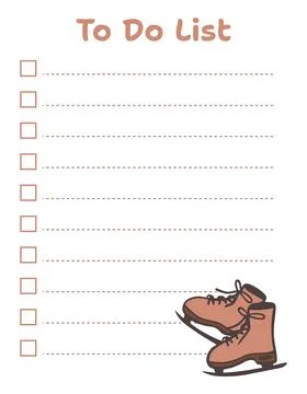 To do list template with ice skates. Holiday sports organizer notes for bullet Stock Illustration
