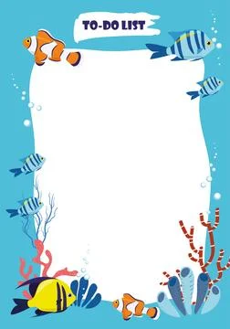 To do list vector template marine design exotic fish. Organizer school sea life Stock Illustration