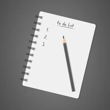 To do list, white notebook with pencil, diary, check list, task list Illustrazione stock