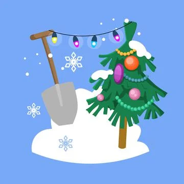 Do not chop trees. Decorated Christmas tree in snowdrift. Template for poster Stock Illustration