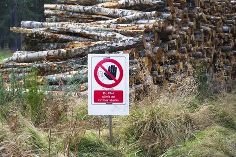 Do not climb on timber stacks safety sign Stock Photos