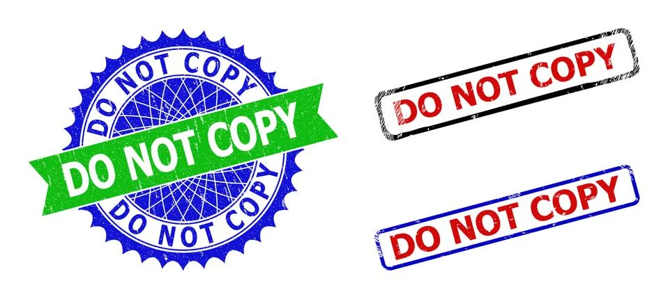 DO NOT COPY Rosette and Rectangle Bicolor Stamps with Grunged Styles Illustrazione stock