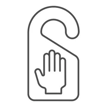 Do not disturb thin line icon. Warning talker board for door with hand symbol 스톡 일러스트