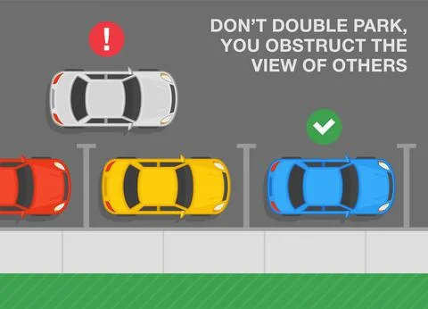 Do not double park, you obstruct the view of other drivers. Top view. Illustrazione stock