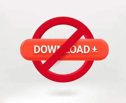 Do not download concept with red button. 3d vector illustration Illustrazione stock