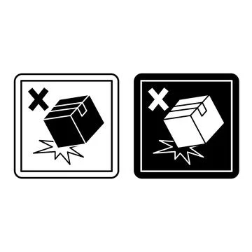 Do Not Drop Signs. Labels for Cardboard Packaging. Black and White Vector I.. Stock Illustration