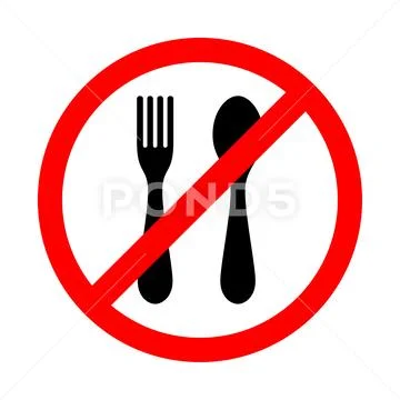 Do not eat icon. Prohibited spoon and fork flat vector sign Stock Illustration