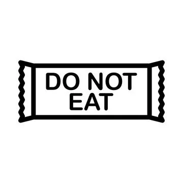 Do not eat nicotine pouch icon. Minimalist line art of a snus bag with warn.. Stock Illustration