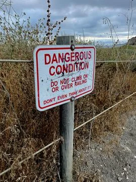 Do Not Enter Caution Signs on Hiking Trail Adventure Stock Photos