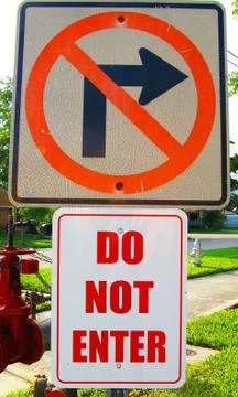 Do Not Enter No Left Turns Sign Stock Photos