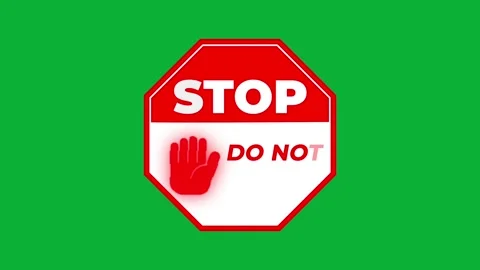 Do not enter red white animated octagon sign on green screen Stock Footage 313832913