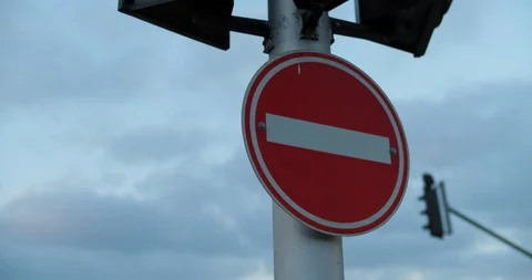 Do not enter sign and traffic lights at the crossroad, downtown Stock Footage 123617207