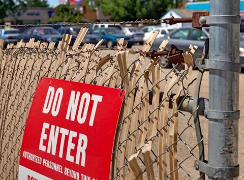 Do not enter sign outside used car lot Stock Photos