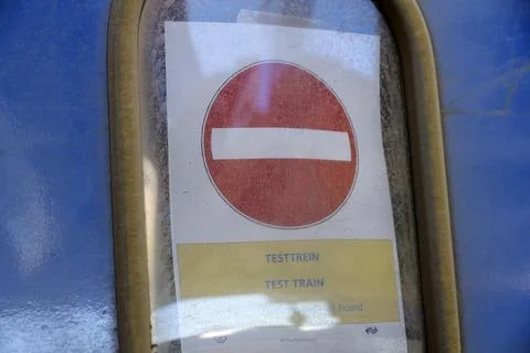 Do not enter sign on train door which is doing a test drive Stock Photos