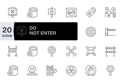Do Not Enter Vector Graphics Pack including 20 Thin Line Retina Ready PIXEL.. Stock Illustration