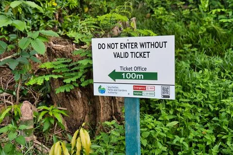 Do not enter without a valid ticket sign board at the trois frere nature tra Stock Photos