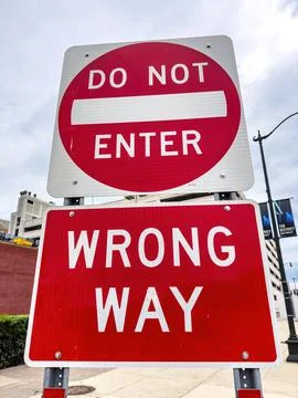 Do not enter - wrong way - INDIANAPOLIS, UNITED STATES - JUNE 07, 2023 Stock Photos