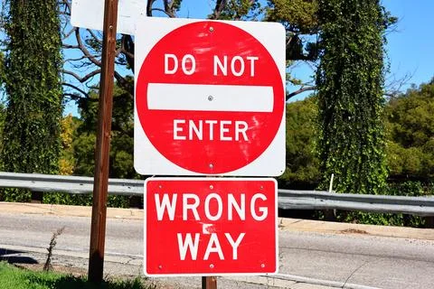 Do Not Enter – Wrong Way traffic sign Stock Photos