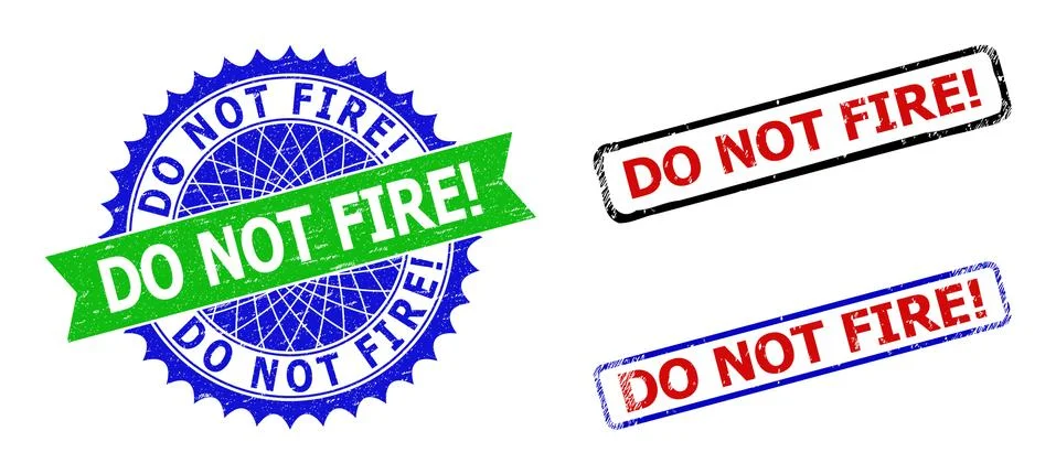 DO NOT FIRE Exclamation. Rosette and Rectangle Bicolor Stamp Seals with Distr Stock Illustration