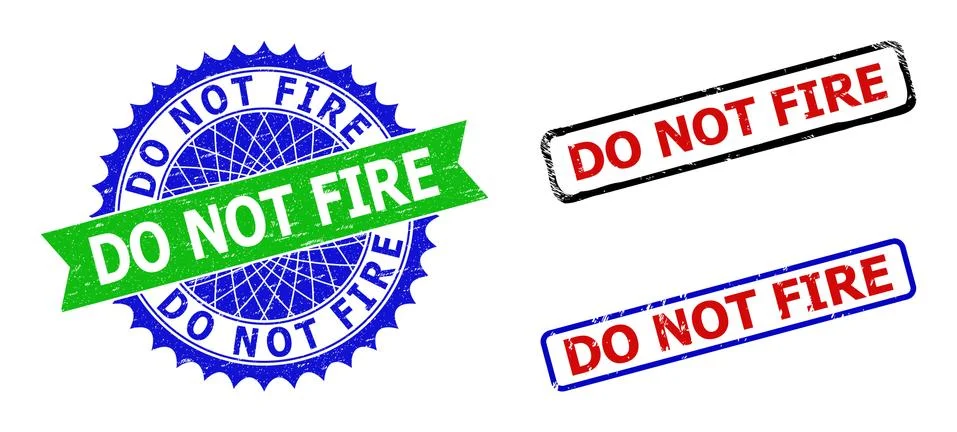 DO NOT FIRE Rosette and Rectangle Bicolor Badges with Grunge Textures Illustrazione stock