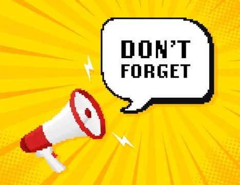 Do not forget. Reminder. Badge with megaphone icon. Pixel style illustration on 스톡 일러스트