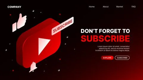 Do not forget to Subscribe Banner. Red Landing Page Concept for Video Platform Stock Illustration