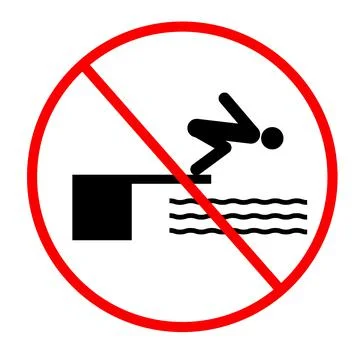 Do not jump pool on white background. warning notice sign. do not jump stop Stock Illustration