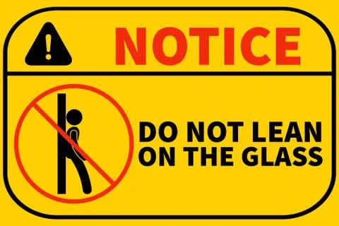 Do not lean here on the glass or wall signage printable free download Stock Illustration