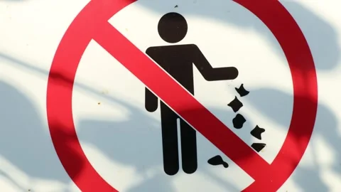 Do not litter crossed red and white sign. The garbage throw prohibition notice Stock Footage 277132203