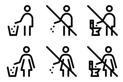 Do not litter line icon set. Vector graphics Stock Illustration
