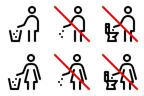 Do not litter line icon set. Vector graphics Stock Illustration