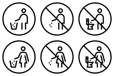 Do not litter line icon set. Vector graphics Stock Illustration