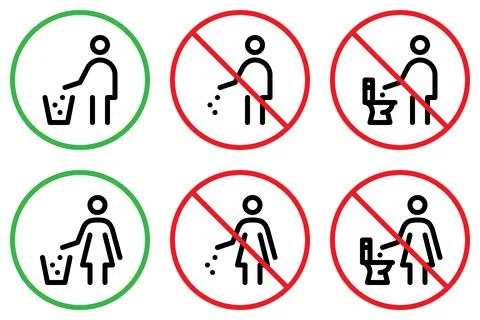 Do not litter line icon set. Vector graphics Stock Illustration