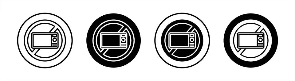 Do not microwave flat line icon set. Do not microwave Thin line illustratio.. Stock Illustration