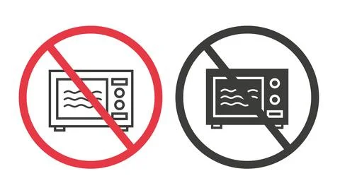 Do not microwave symbol. Microwave oven icon in a crossed-out red and black Stock Illustration