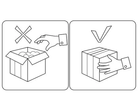 Do not open boxes, take them closed, Check mark and cross mark icon Stock Illustration
