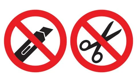 Do not open with a knife or scissors sign Stock Illustration