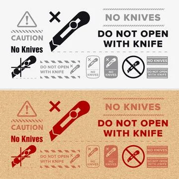 Do Not Open With Knife. Protective Packaging Instruction. Packaging Symbol... Stock Illustration