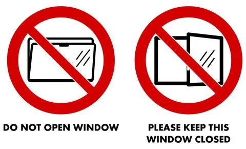 Do not open or keep window closed sign. Version with opening down or to side Illustrazione stock