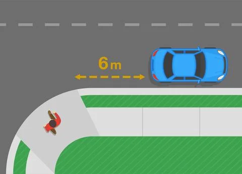 Do not park within 6 meters from the end of a curb return. Top view. Stock Illustration