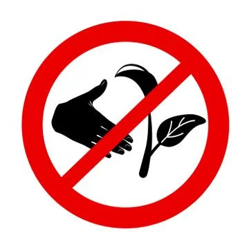 Do not pluck plants forbidden red sign. No picking flowers vector icon isolated Stock Illustration