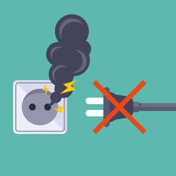 Do not plug electrical appliances into a broken socket. Stock Illustration