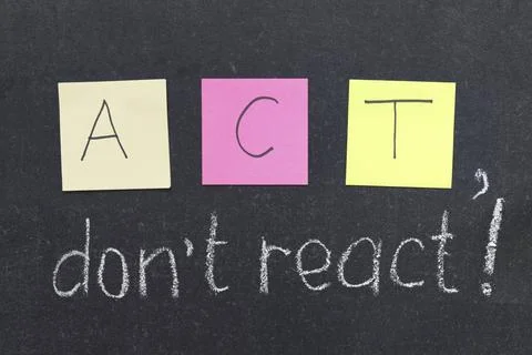 Do not react ACT, do not react phrase handwritten on blackboard Copyright:... Stock Photos