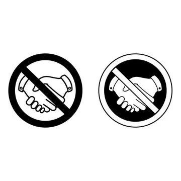 Do Not Shake Hands Signs. Black and White Vector Icons. Safety Measures, In.. Stock Illustration
