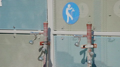 Do not shower sign on Santa Monica pier Stock Footage 237474165