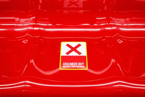 Do not sit here sticker red X sign on seat in train,Social distancing for cov Stock Photos