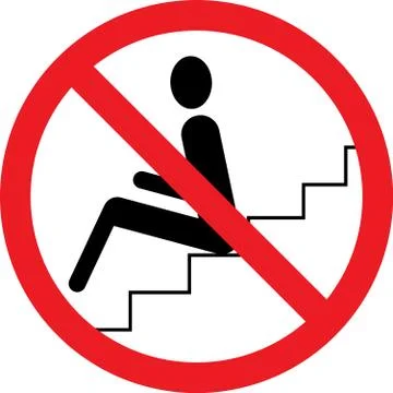 Do not sit warning sign. Escalator safety symbols. Stock Illustration